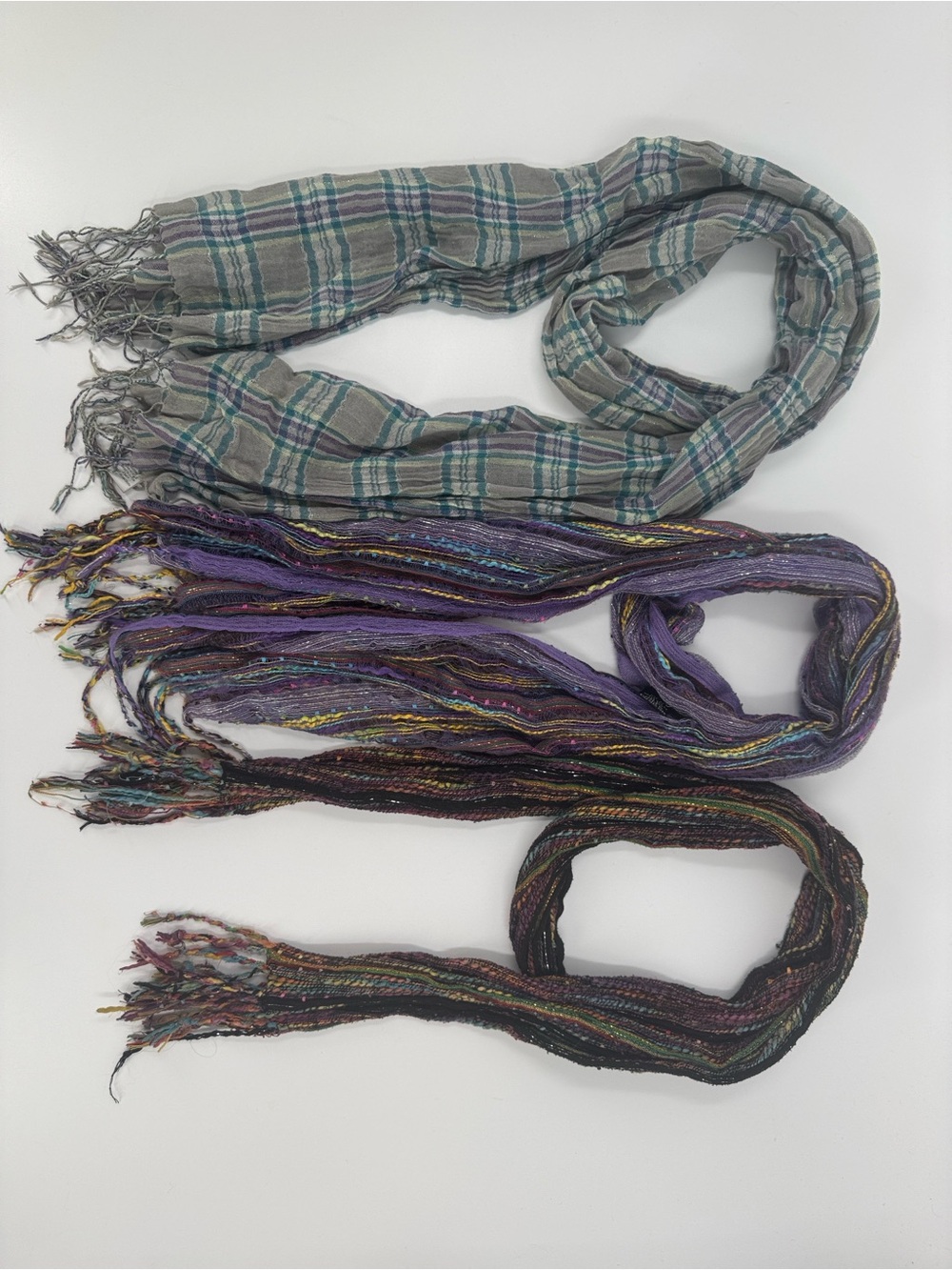 Boundle 3 Lightweight Scarves - Gray, Purple, Multicolor One Size
